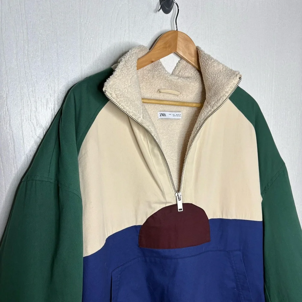 Zara Men’s color block faux shearling lined jacket size large